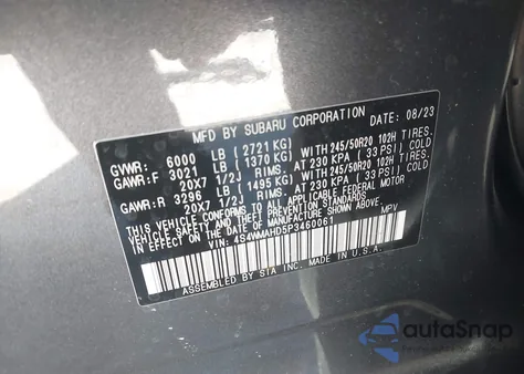 2023 Subaru Ascent Onyx Edition 7-Passenger из США, поврежденный, VIN 4S4WMAHD5P3460061